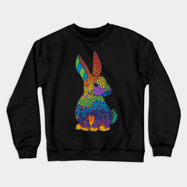 Rainbow rabbit Crewneck Sweatshirt by Waterink Studio